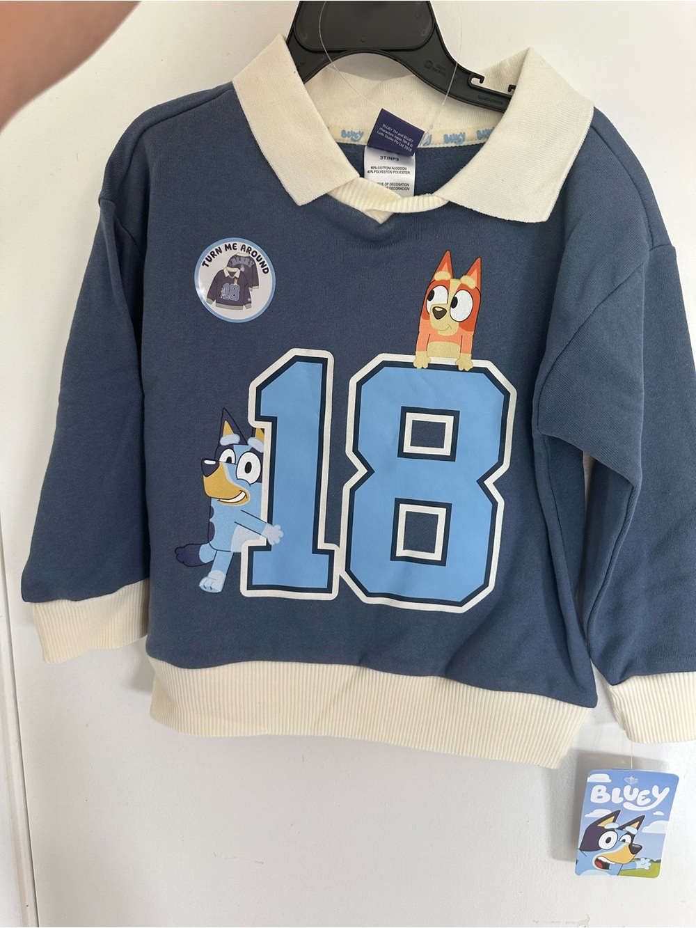 Kids Navy Collared Sweatshirt with Number 18 -